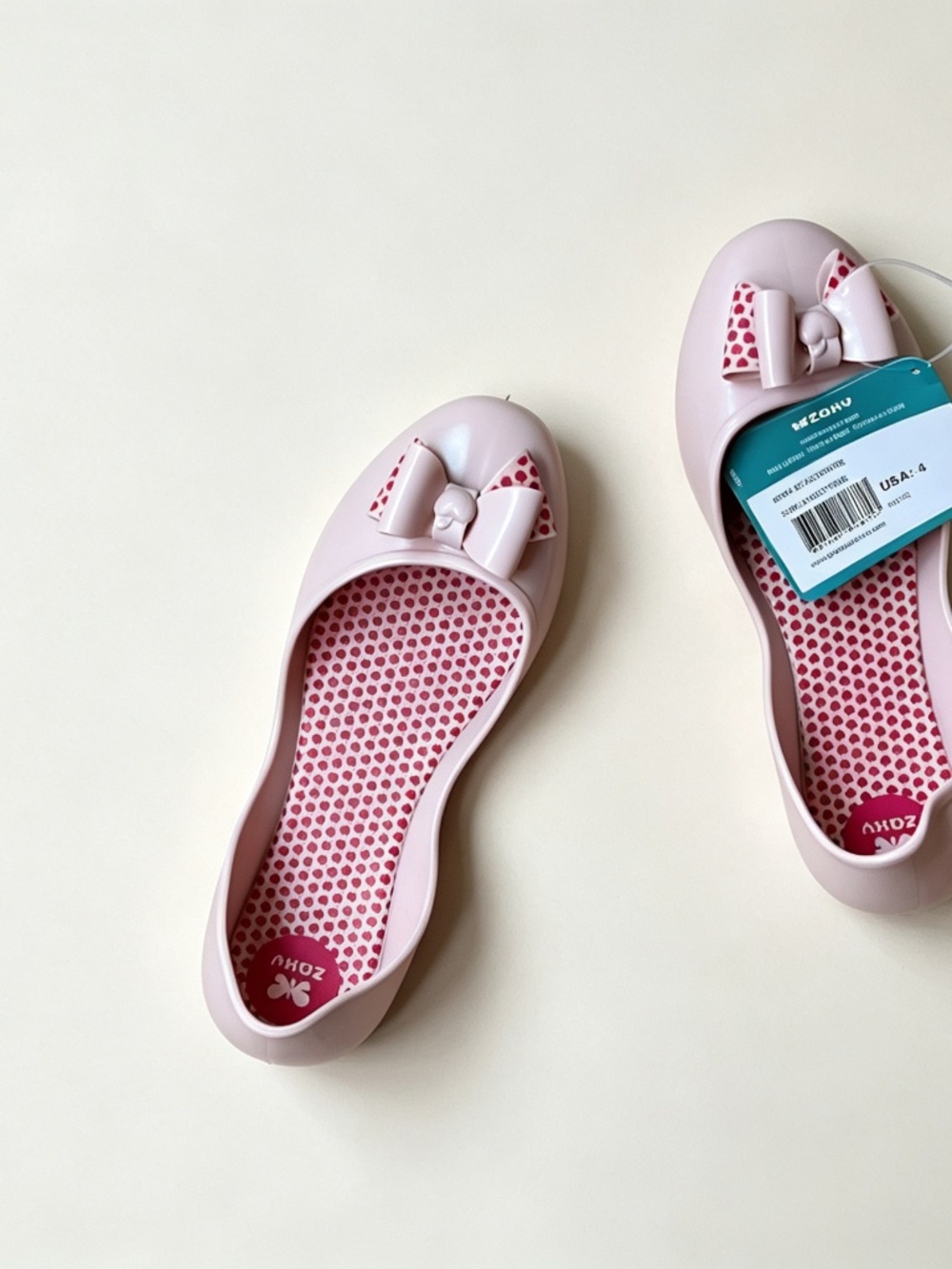 Zaxy Light Pink Bow Jelly Flats Girls Size USA 4 New In Box